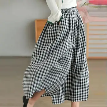 Широкие брюки в клетку в стиле ретро, женская уличная одежда, Свободные повседневные брюки с высокой талией и завязками, летние универсальные брюки-юбка в корейском стиле