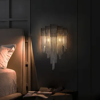 Хромированный алюминиевый цепной светодиодный настенный светильник, настенные светильники для гостиниц, зеркальный настенный светильник для гостиной, настенный светильник для спальни, внутреннее освещение