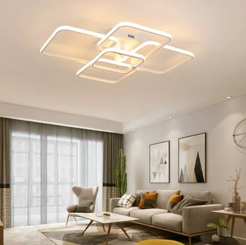 Прямоугольные акриловые алюминиевые современные светодиодные потолочные светильники для гостиной, спальни, белые / черные светодиодные потолочные светильники AC85-265V