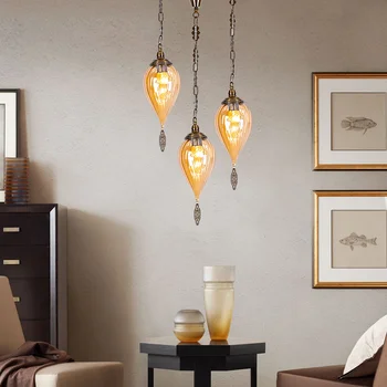 Ретро-люстра Столовая Спальня Кафе Стеклянные подвесные светильники для потолка из кованого железа Подвесные светильники для гостиной