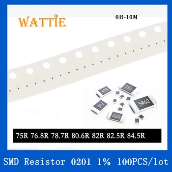 SMD резистор 0201 1% 75R 76,8R 78,7R 80,6R 82R 82,5R 84,5R 100 шт./лот микросхемные резисторы 1/20 Вт 0,6 мм *0,3 мм