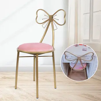 Розовый туалетный столик с галстуком-бабочкой, Бархатная подушка, Металлический каркас, сиденье для комода в гостиной со спинкой-бабочкой