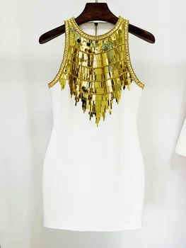 Новейшее модное дизайнерское женское платье-майка без рукавов с металлическими бриллиантами, расшитое бисером, новинка 2023 года.