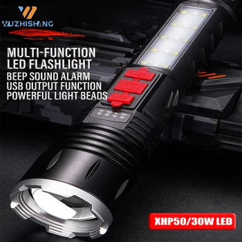 Водонепроницаемый светодиодный фонарик с зумом, фонарь для кемпинга и рыбалки, мощный USB-аккумуляторный фонарь XHP50, дальность освещения 3000 м