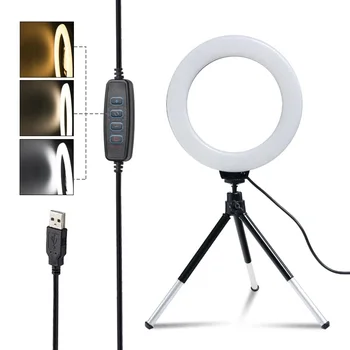 Настольная кольцевая лампа для селфи 6 дюймов 16 см, светодиодная лампа для селфи со штативом, держатель телефона для прямой трансляции макияжа, видеосъемки на YouTube