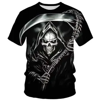 Женские футболки Grim Reaper с 3D-изображением черепа, мужские футболки с забавным принтом, футболки с коротким рукавом, модная уличная одежда, топы оверсайз