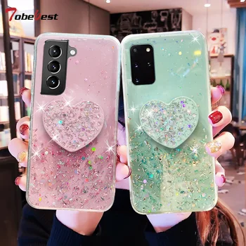 Bling Glitter Heart Love Чехол-держатель для телефона Samsung Galaxy S23 S22 S21 Ultra 5G S20 FE S10 Lite S9 S8 Plus Силиконовый чехол
