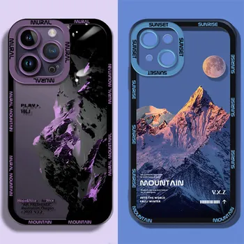 INS Фиолетовый синий чехол для телефона Sunset Snow Mountain для iPhone 14 13 12 11 15Pro Max XR X XS Противоударный бампер с природными пейзажами