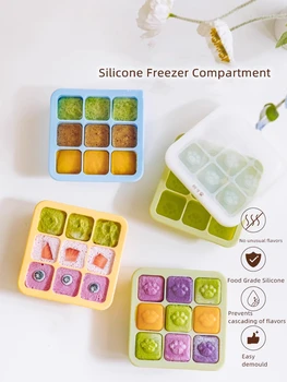 Силиконовые формы для хранения детских продуктов в морозильной камере, Термостойкие Формы для замороженных продуктов с девятью отделениями, Лоток для кубиков льда для дома