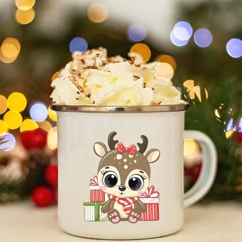 Эмалированные кофейные чашки с принтом Оленя, Кружки для сока, Детская ручка, Декор для молочных чашек, Детский день рождения, Подарки в канун Нового года и Рождества