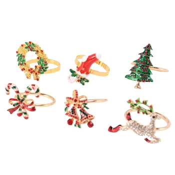 Рождественские кольца для салфеток Наборы из 6 шт Золотые держатели для колец для салфеток Металлические кольца для обеденных столов для рождественских свадебных банкетов