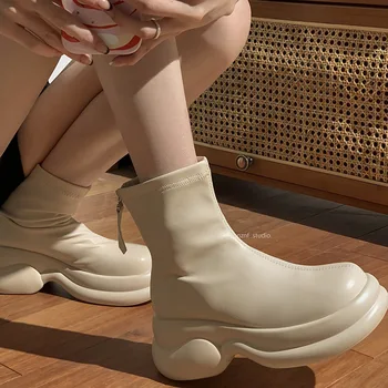 Популярные женские белые ботинки Martin в британском стиле на толстой подошве; новинка 2023 года; осенние короткие сапоги в стиле ретро; женская обувь