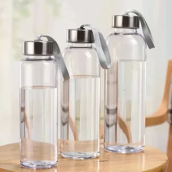 Прозрачная милая стеклянная бутылка для воды с крышкой для мужчин и женщин, портативная термостойкая пластиковая бутылка для офисного чая, простая питьевая пластиковая бутылка