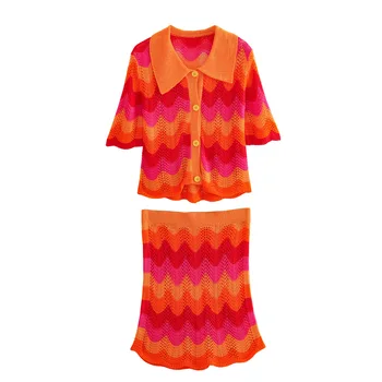 TRAF Женская мода, сочетающаяся по цвету Геометрическая Мини-юбка для вязания крючком, женская шикарная Открытая Тонкая Vestidos Mujer