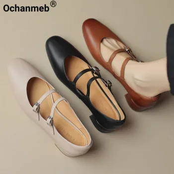 Ochanmeb/ Женские Туфли-лодочки из натуральной кожи Mary Janes с ремешком и двойной пряжкой, Женская обувь на среднем каблуке, Дизайнерская Роскошь 33-40