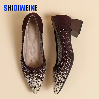 SDWK 4 см, большой размер 43, женские туфли на высоком каблуке, модные, с острым носком, красивые туфли с острым носком, резиновая противоскользящая обувь на каблуке