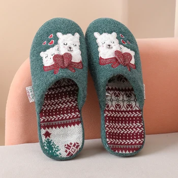 Теплые Новые милые пушистые тапочки, женские модные зимние короткие плюшевые горки, домашние нескользящие Уютные хлопчатобумажные тапочки, Рождественская обувь
