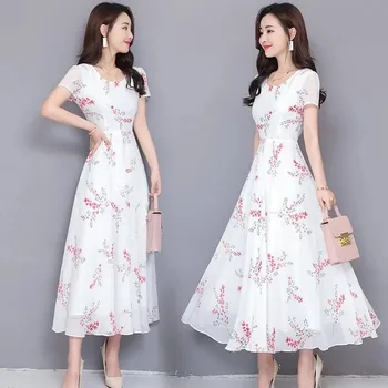 Модное женское платье, снижающее возраст, лето 2023, Высококлассный элегантный стиль, длинная рубашка средней длины с коротким рукавом большого размера
