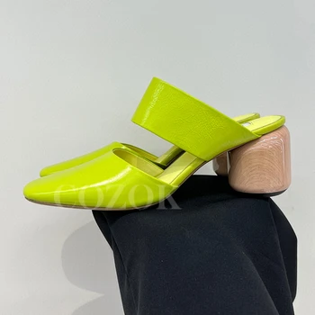 Женские тапочки, новинка весны 2023, дизайнерские босоножки на круглом каблуке с острым носком и одним ремешком, изысканные женские туфли-лодочки в стиле знаменитостей в Интернете