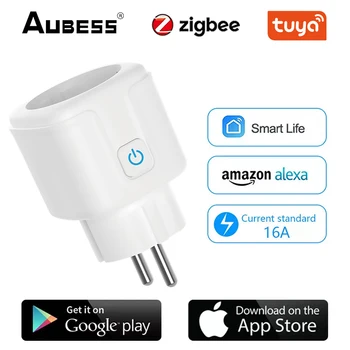 Tuya 16A Zigbee EU Smart Socket Plug Умный Дом Беспроводной Пульт Дистанционного Управления Приложение Power Monitor Розетка Для Google Alexa