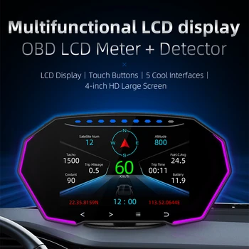F11 HUD OBD2 GPS Автомобильный головной дисплей, лобовое стекло со спидометром, охранная сигнализация, Диагностика температуры воды масла, превышения скорости, 4 ДЮЙМА