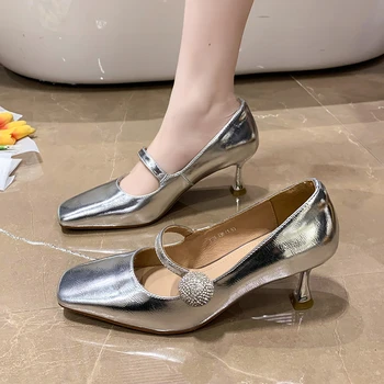 Новая женская обувь, туфли-лодочки Mary Jane, роскошные брендовые женские Удобные Элегантные туфли на каблуке со стразами, Весна-лето, женские туфли на высоком каблуке