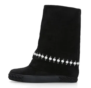 Новая зимняя женская обувь, Однотонная черная нитка из бисера и жемчуга, увеличивающие рост, ботинки 