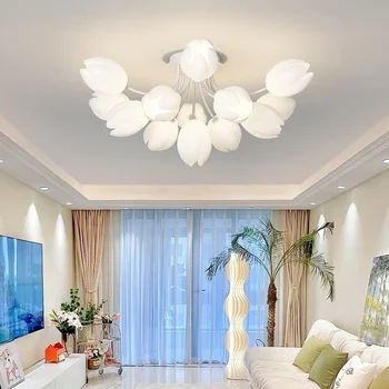 Потолочный светильник в виде цветка для спальни, освещение гостиной, белые Современные светодиодные потолочные светильники, Подвесная потолочная светодиодная лампа для спальни