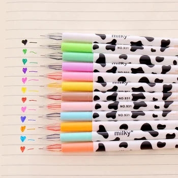 12ШТ Красочный Набор ручек с рисунком Коровы 0,5 мм, простой дизайн, Канцелярская ручка для женщин Gril