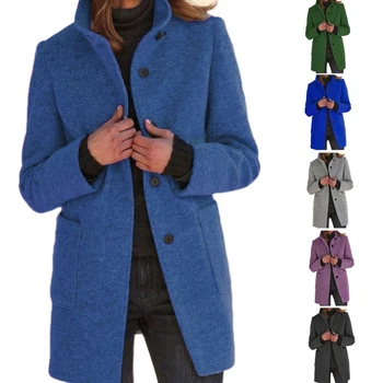 50JB Тренчи, женские однобортные куртки с длинными рукавами и воротником-стойкой из смесовой шерсти,