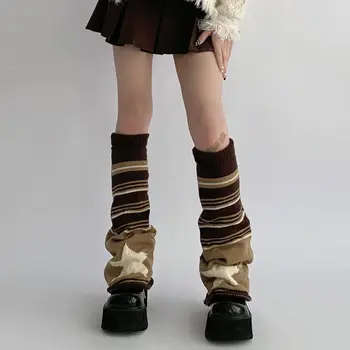 Женская осенне-зимняя новинка 2023 года, винтажный дизайн, звездные контрастные полосы, двухсторонние широкие вязаные носки для пикантных девушек.