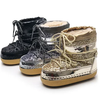 Дизайнерские новые космические ботинки на платформе, пинетки из натуральной шерсти с блестками, утолщенные теплые нескользящие уличные ботинки с индивидуальностью