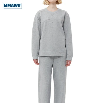 MMAWII Однотонная вышивка логотипа 2023, Осенняя новая женская толстовка с круглым вырезом и длинным рукавом, Свободный повседневный пуловер, Простые топы, одежда
