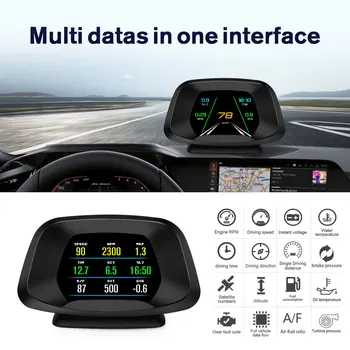 P19 GPS OBD2 HUD Спидометр Навигационный головной дисплей для автомобиля Электронные аксессуары Поддержка давления турбонаддува Температуры масла