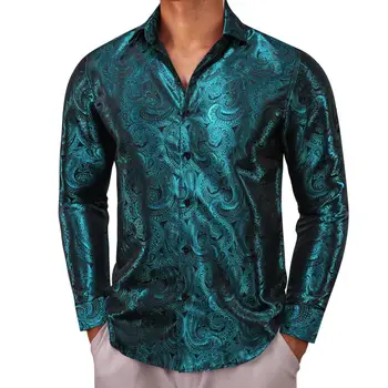 Дизайнерские рубашки для мужчин Из шелка с длинным рукавом Павлиньего цвета и узором Пейсли, Облегающие Мужские Блузки, Повседневные топы, Дышащая уличная одежда Barry Wang