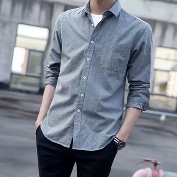 рубашка 12 мужская с длинным рукавом деловая однотонная осенняя для отдыха тонкая корейская модная дюймовая рубашка ropa clothing рубашки для мужчин