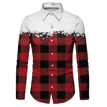 Мужская рубашка в клетку с Рождественской снежинкой 3D печать Уличная повседневная одежда с длинным рукавом и пуговицами с лацканами Модный дизайн Повседневная Мягкая 6XL
