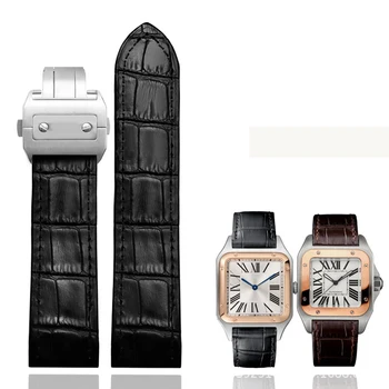 Ремешок для часов Cartier Santos из натуральной кожи, ремешок для часов Santos 100, мужской и женский складной ремешок с пряжкой, 20 мм 23 мм