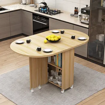Маленький семейный Съемный складной обеденный стол на колесиках, простые круглые обеденные столы, многофункциональная мебель для обеденного стола в скандинавском стиле