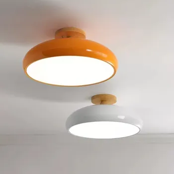Винтажный светодиодный деревянный потолочный светильник Скандинавского оранжевого цвета из ПВХ, круглый светильник для гостиной, спальни, столовой, коридора, внутреннего декора.