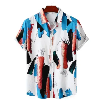2023 Летняя Новая молодежная мужская модная Повседневная Пляжная Тропическая Гавайская рубашка Поло из дышащего хлопка с коротким рукавом