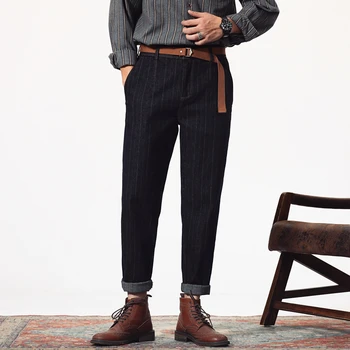 Осенние джинсы 2023 размера плюс Для мужчин, однотонные эластичные брюки с высокой талией, свободные повседневные джинсы Harlem с мешковатым поясом, мужские джинсы