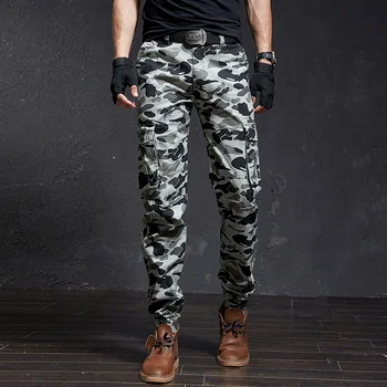 Горячие весенне-осенние камуфляжные брюки для мужчин и женщин, модные хлопковые повседневные брюки карго в армейском стиле с множеством карманов