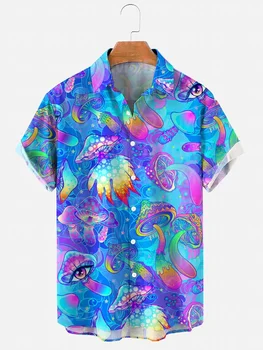 Мужские и женские грибы, повседневная рубашка с коротким рукавом и забавным принтом, Гавайская рубашка