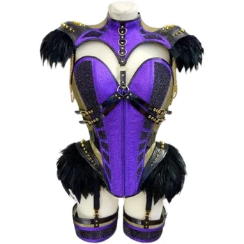 Сексуальный наряд певицы, фиолетовый танцевальный костюм для сценического шоу