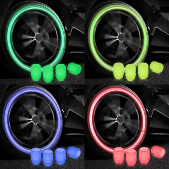 4 Универсальных флуоресцентных светящихся крышки штока клапана шины, Колпачок клапана автомобильной шины, зеленый / желтый / синий / Красный флуоресцентный порошок