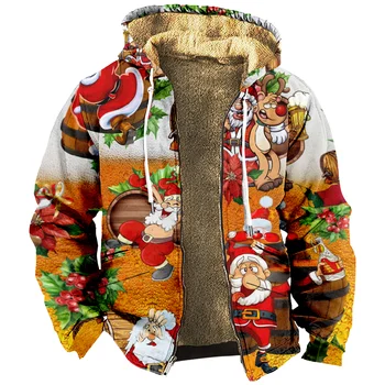 Рождественский Мерч с капюшоном, толстовки на молнии с длинным рукавом, пальто с воротником-стойкой, женская Мужская уличная одежда Harajuku, 3D Одежда