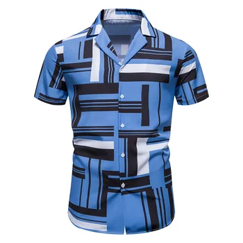 Роскошная Мужская рубашка, Повседневная Рубашка С Короткими Рукавами И Контрастным Принтом, Блузки С Отворотами В Гавайском Стиле, camisa hawaiana hombre