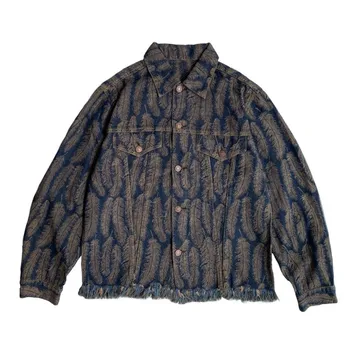 Мужские джинсовые куртки KAPITAL, Лето 2023, Японское производство, Жаккардовые лацканы с кисточками из старых перьев, Персонализированное повседневное пальто для женщин