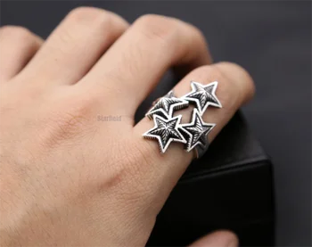 новое четырехконечное пятиконечное кольцо star корейской версии из тайского серебра с открытым регулируемым кольцом для мужчин, гарантия 100% Стерлингового серебра S925 Пробы